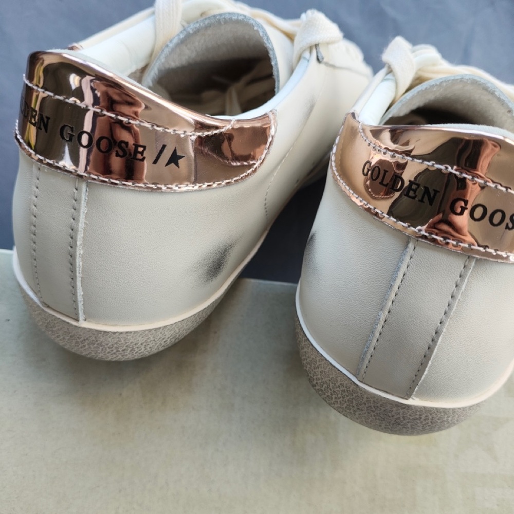 Golden Goose White Leather Sneakers with Rose Gold Glitter Star Detail - Picture 4 of 7